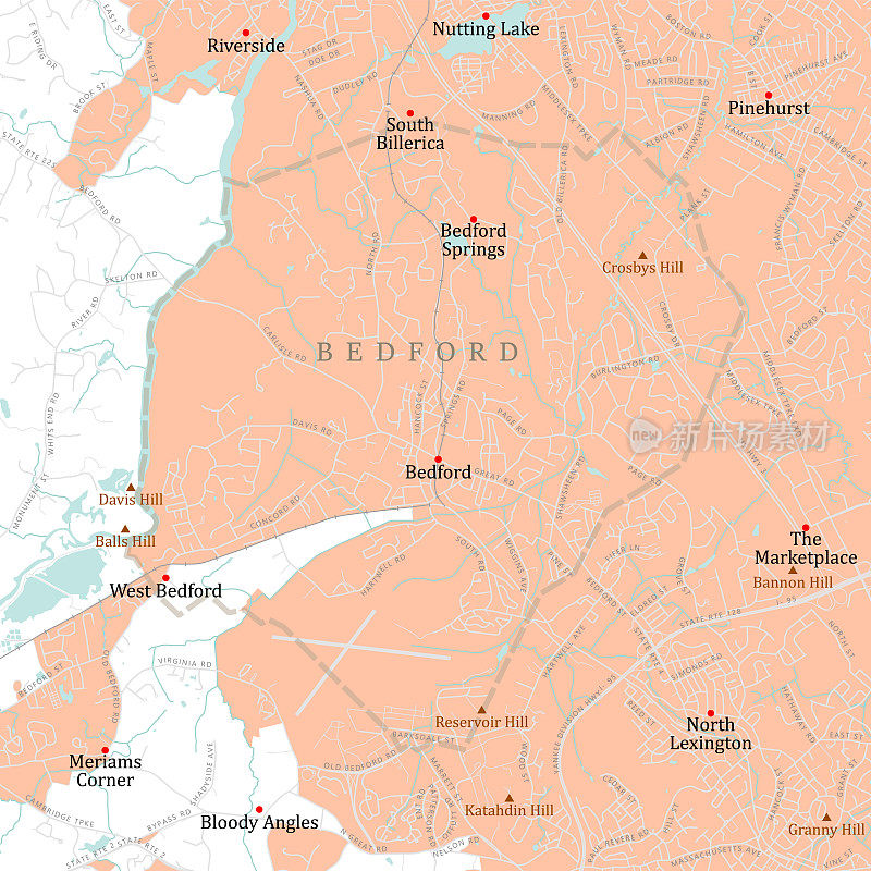 MA Middlesex Bedford矢量路线图
